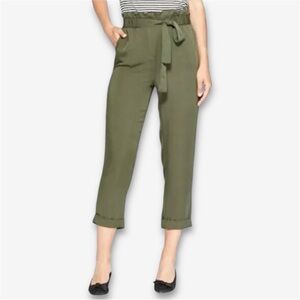 Who What Wear Straight Leg Relaxed Ankle Trouser Paperbag Pant Olive Green Large